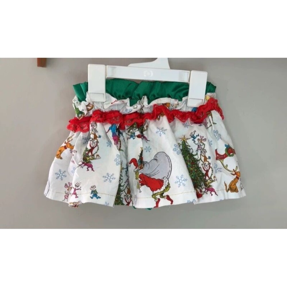 Boutique Grinch Christmas Skirt Bloomer Set Toddler Girl Handmade 18-24 months